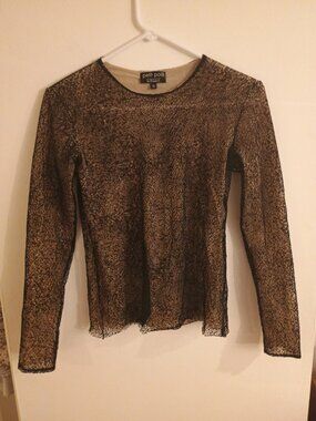 Petit Pois By Viviana G Black Mesh Long Sleeve Shirt Small Y2K